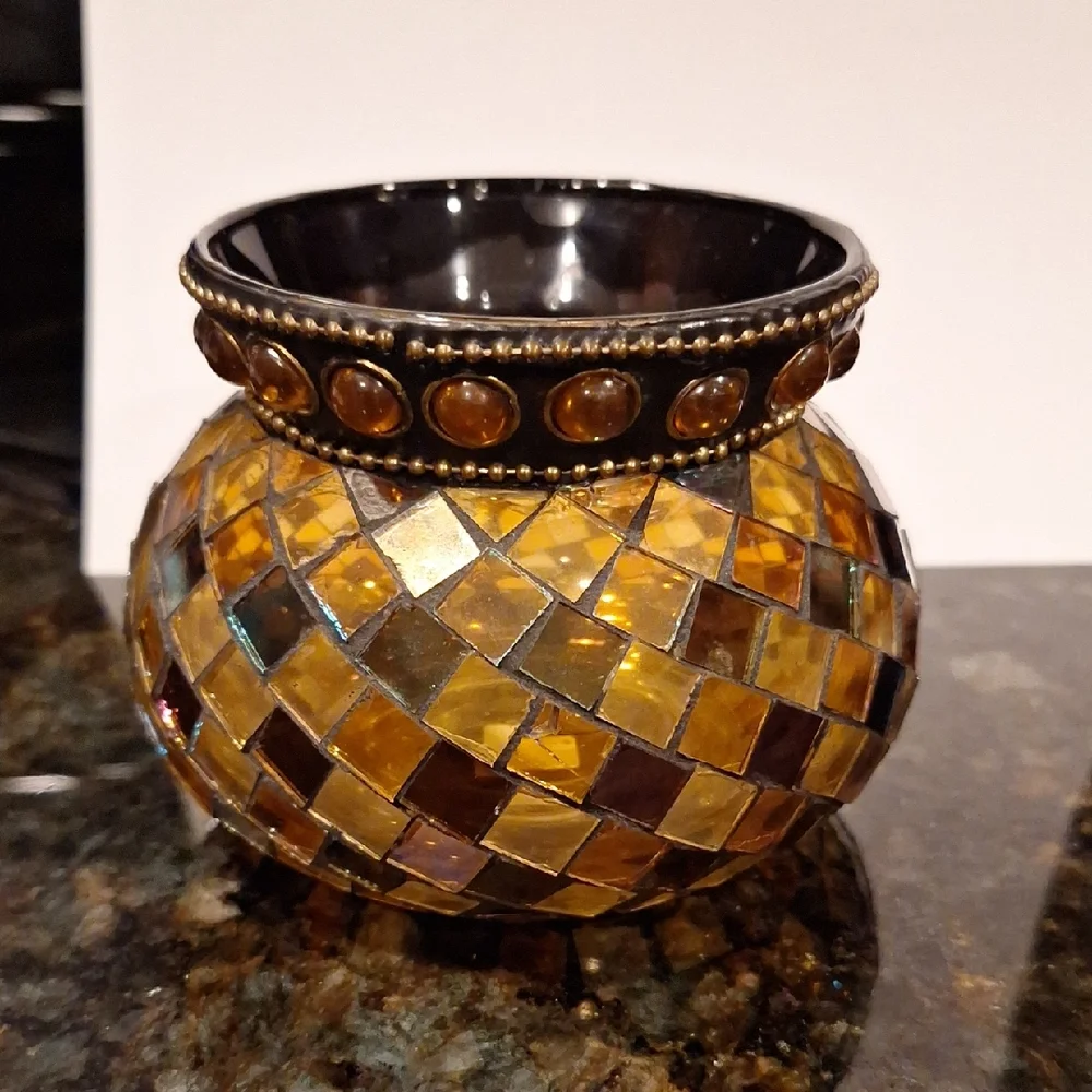 PartyLite Amber and Black Mosaic Vase - Picture 1 of 4